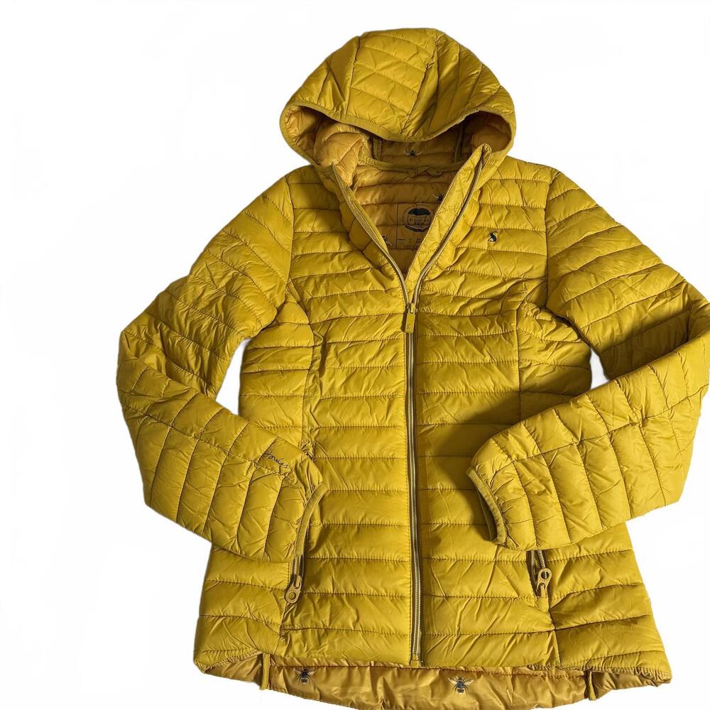 JOULES Snug Jacket Right as Rain Packable‎ Bumble Bee GOLD Wms SZ 2 Puffer